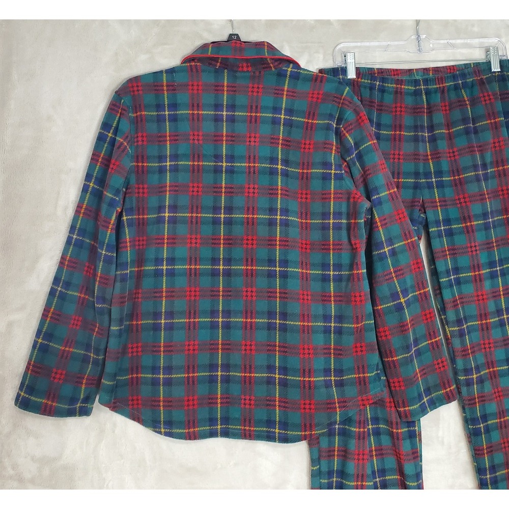 Lauren Ralph Lauren Womans M Green Plaid Fleece Pajama Set Crest Logo Christmas - Picture 5 of 11